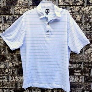 Footjoy Shirt Mens Size Large Polo Turquoise Blue Striped Short Sleeve Logo